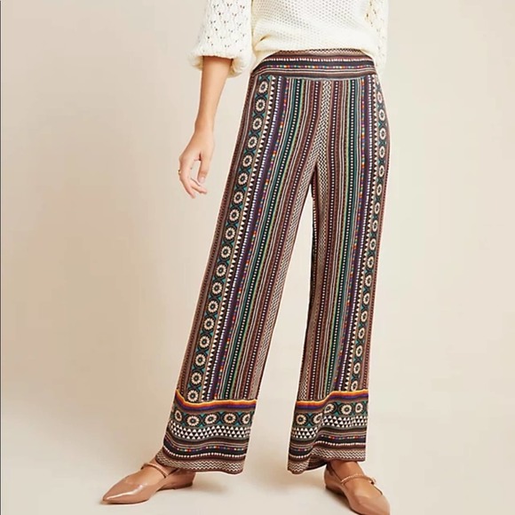 Farm Rio for Anthropologie Satin Wide-Leg Pants XS
